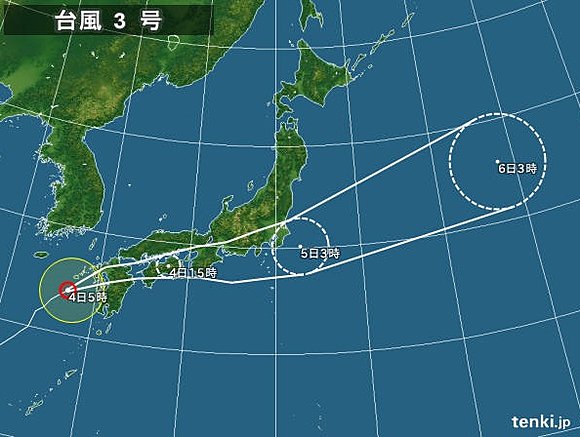 台風３号の予想進路図