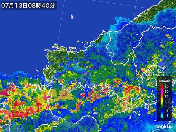 午前8時40分の山口県の雨雲の様子