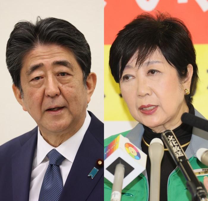 安倍晋三前首相と小池百合子都知事（C）朝日新聞社