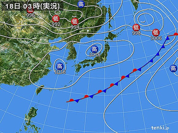 天気図（18日3時の実況）