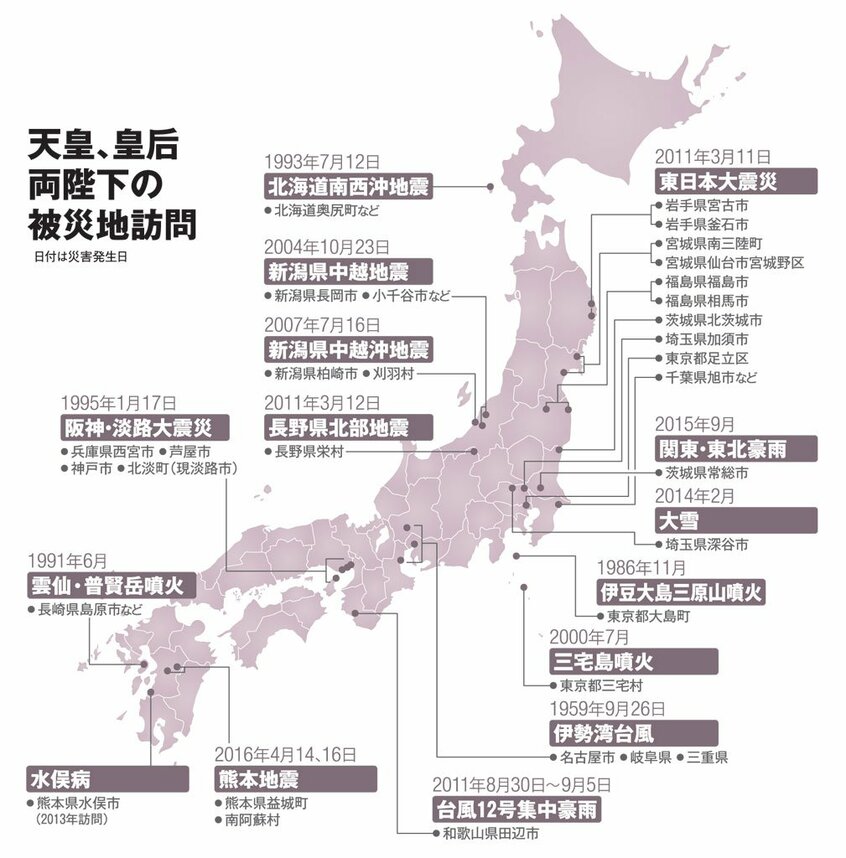 天皇、皇后両陛下の被災地訪問(AERA 2018年4月2日号より)