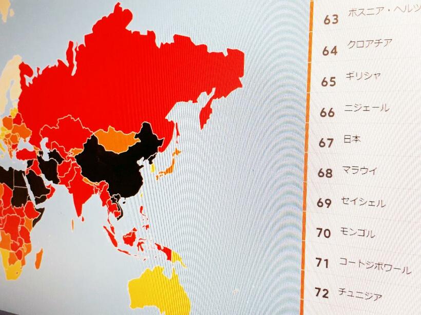 2019年、日本は報道の自由度「世界67位」＝「国境なき記者団」のホームページから（撮影・堀井正明）