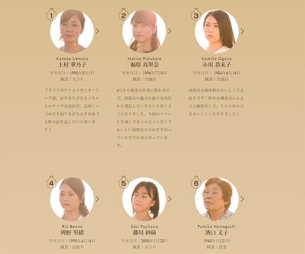 「タマ泣き美人コンテスト」の候補者となった6人(コンテストの特設サイトより)
