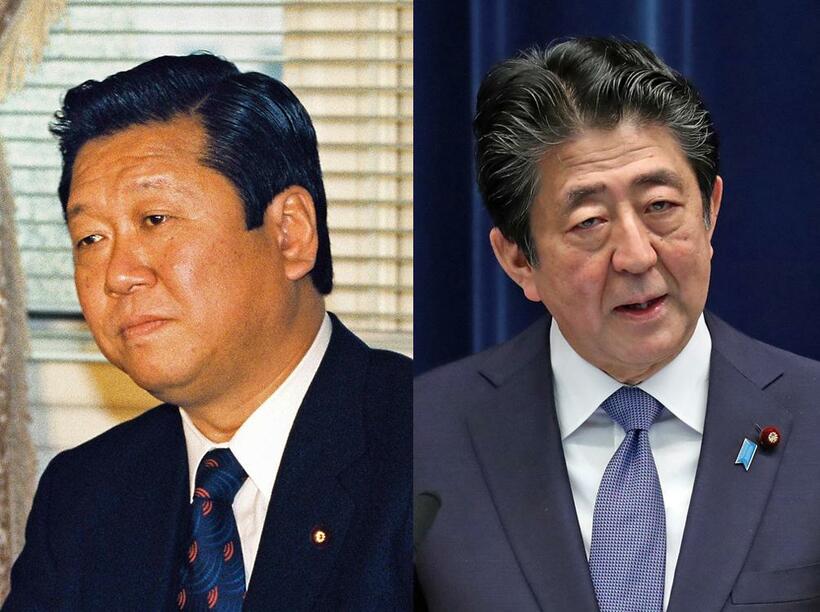 ニアミスした小沢一郎氏（左）と安倍総理（C)朝日新聞社