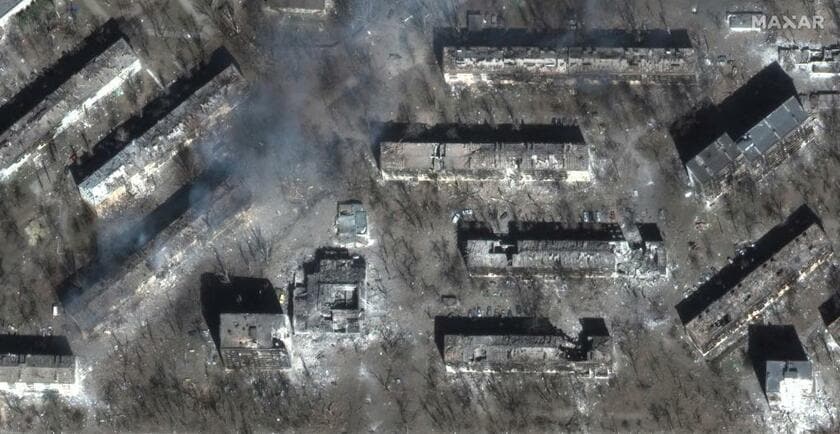 ロシア軍に包囲され続けているウクライナの港町マリウポリ。住民５千人以上が死亡したとされる（Getty Images