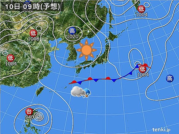 １０日（日曜日）の予想天気図