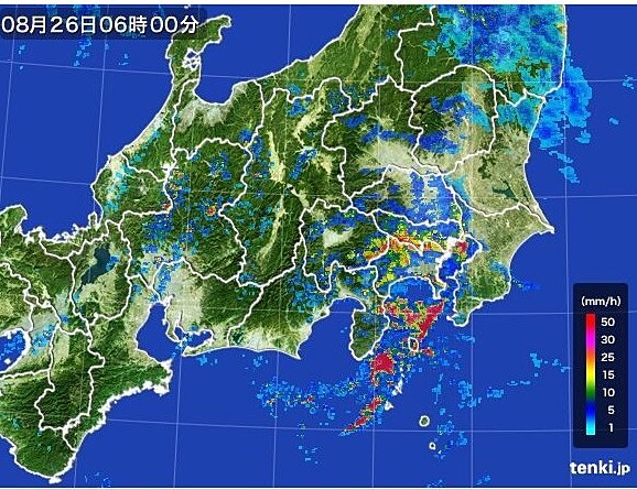 関東に発達した雨雲