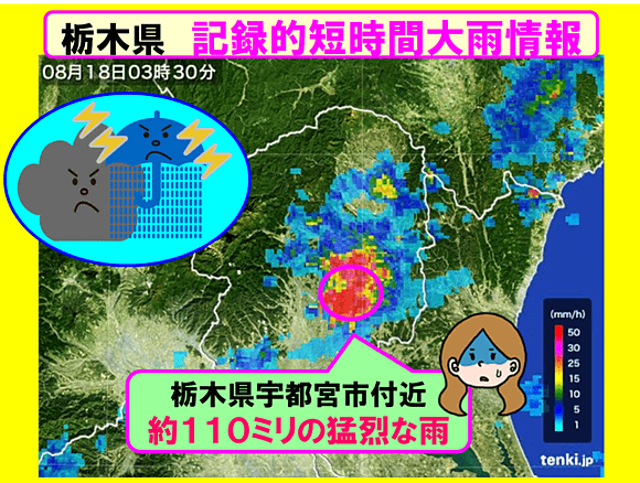 今朝も栃木県に記録的短時間大雨情報