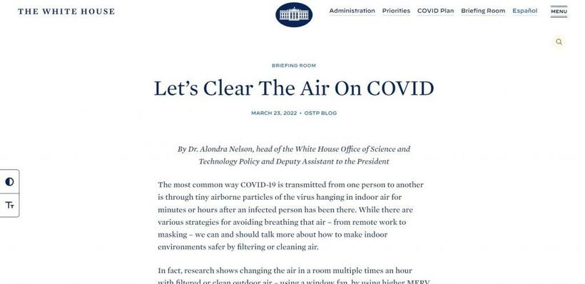 「空気感染が最も主要な感染経路」とするホワイトハウス科学技術政策局長の論考