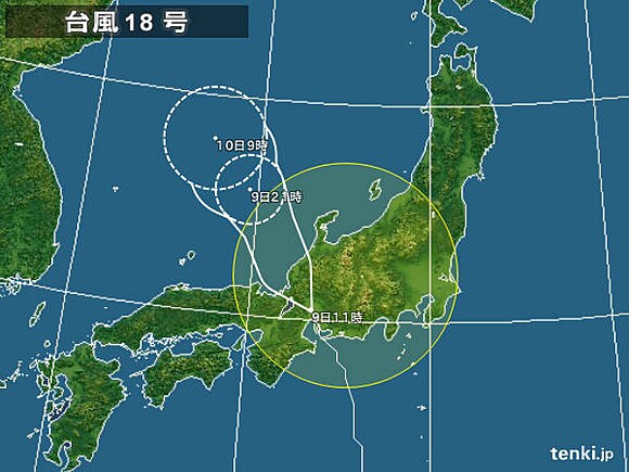 台風１８号の予想進路図