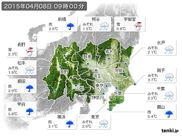 関東の実況天気（８日午前９時）