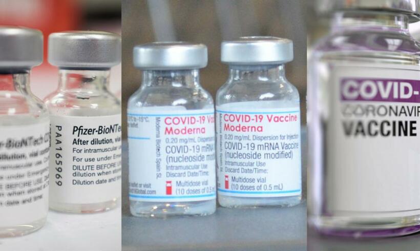 新型コロナウイルスワクチン　左からファイザー社製（ＧｅｔｔｙＩｍａｇｅｓ）、モデルナ社製、アストラゼネカ社製（ｃ）朝日新聞社