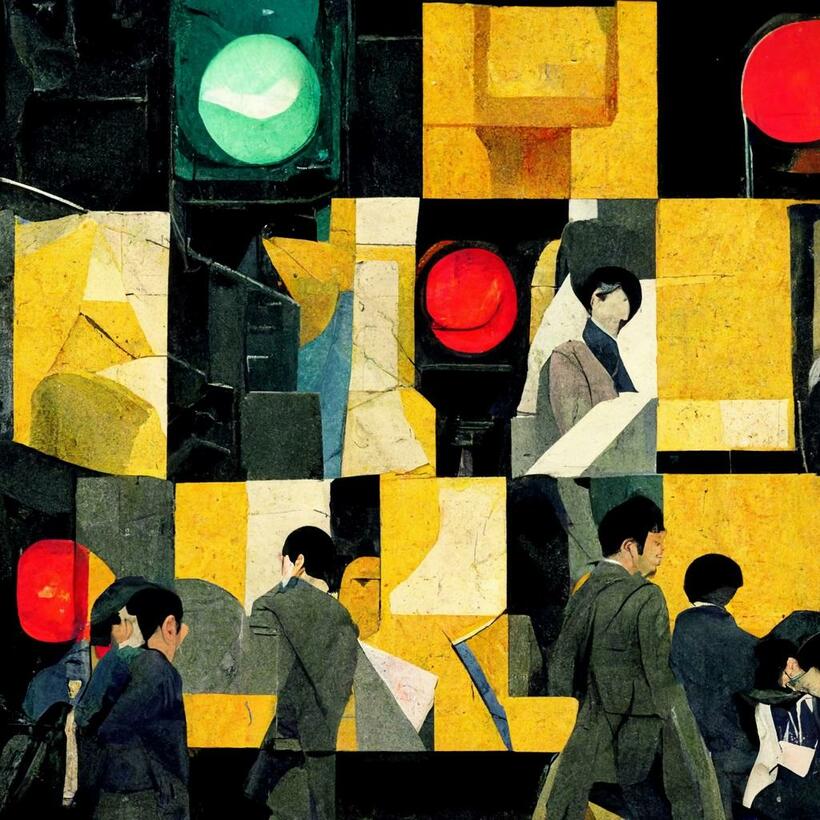 記者がＭｉｄｊｏｕｒｎｅｙで生成した渋谷の風景。「キュビズム風のスクランブルスクエア」