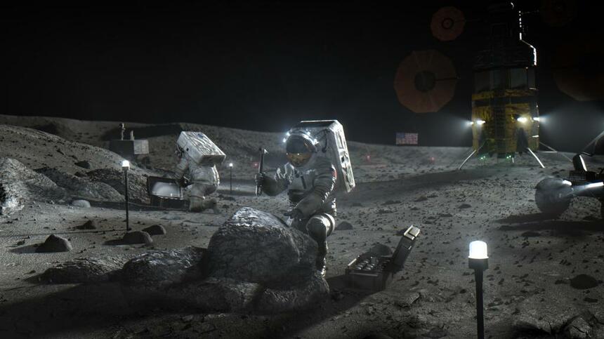 アルテミス計画の実施に伴い、月面で活動する飛行士の想像図（写真提供／NASA）