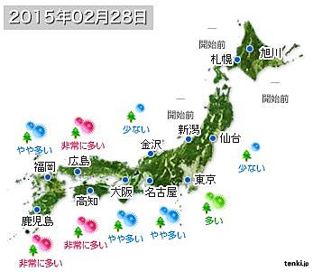 ２８日　全国の花粉情報