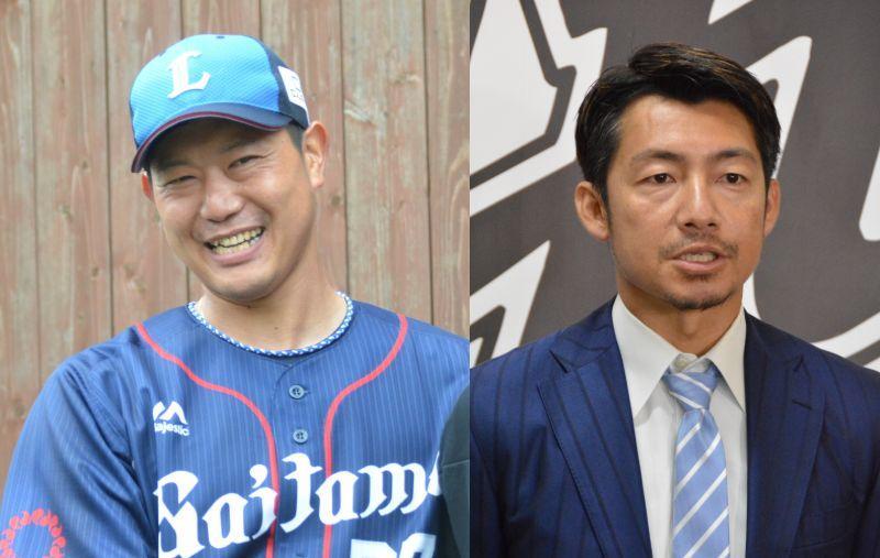 西武の内海哲也（左）とロッテの鳥谷敬　（ｃ）朝日新聞社