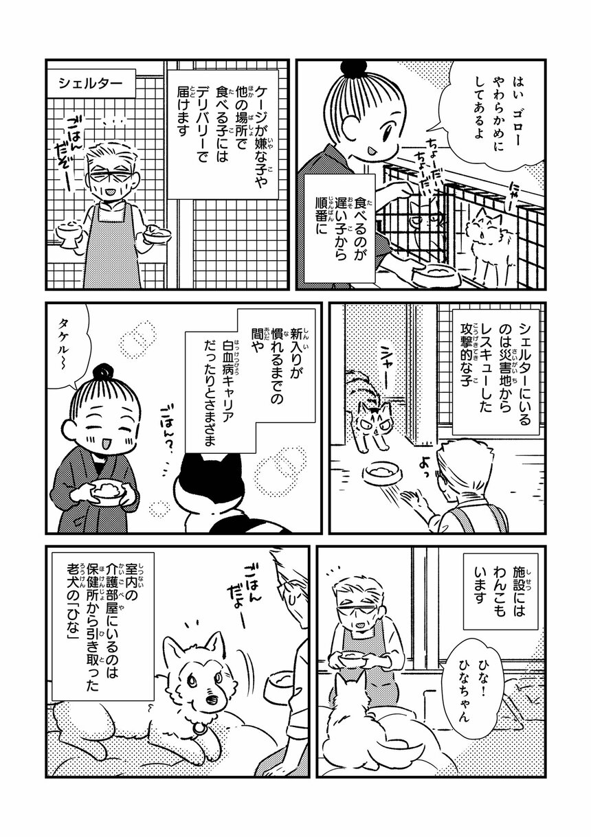  『お世話させていただきます！ 犬猫保護施設の奮闘記』（漫画／オノユウリ　原作／塩田妙玄　アサコミ）より