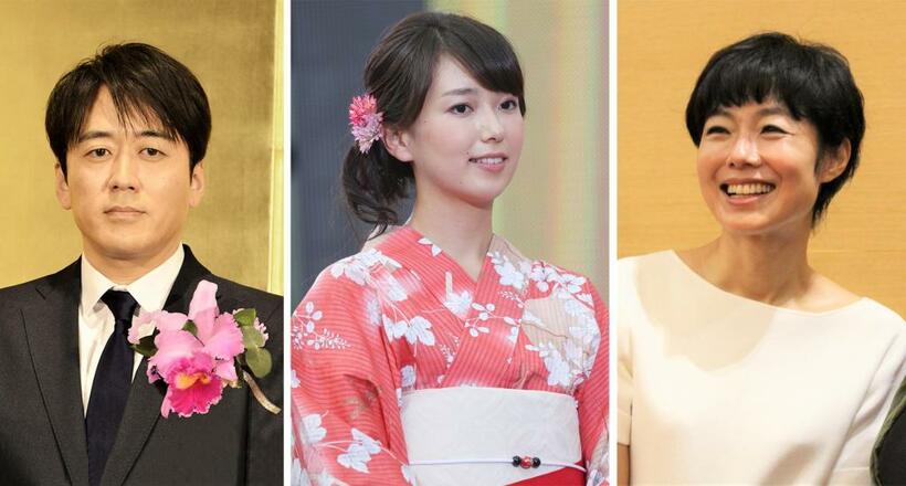 左からTBSの安住紳一郎アナ、NHKの和久田麻由子アナ、フリーの有働由美子アナ（写真は安住アナ、有働アナは朝日新聞社、和久田アナは時事）