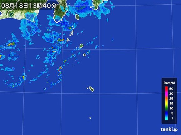 伊豆諸島の雨雲の動き（クリックすると最新の動きが見られます）