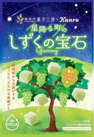 写真・図版(1枚目)| 南信州菓子工房×カンロのコラボ第3弾!大好評のアップサイクルグミに新フレーバーが登場 カンロ「しずくの宝石グミ贅沢シャインマスカット味」発売