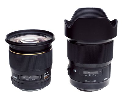 以前発売されていた20mm F1.8 EX DG ASPHERICAL RF（左）と並べてみた。開放F値が異なるので大きさも当然違うが、光学設計思想そのものがまったく異なることが外観からでもわかる