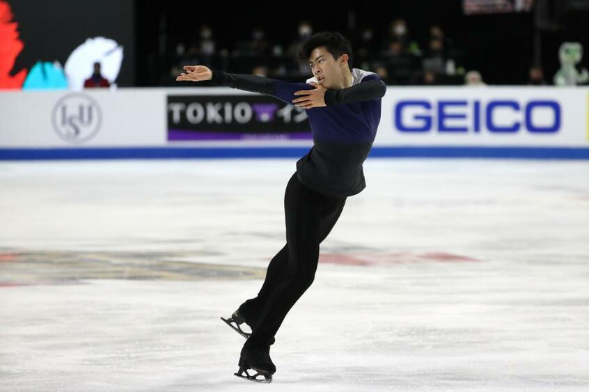 ネーサン・チェン(ねーさん・ちぇん)/SP4位、フリー2位で合計269.37点の3位。世界選手権は3連覇中で、北京五輪の金メダル有力候補。平昌五輪は5位(c)朝日新聞社