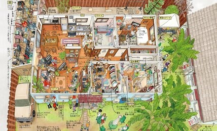 kucciさんが描く住人たちの暮らしを垣間見るような「おうち」　俯瞰イラストで巡る16軒の家