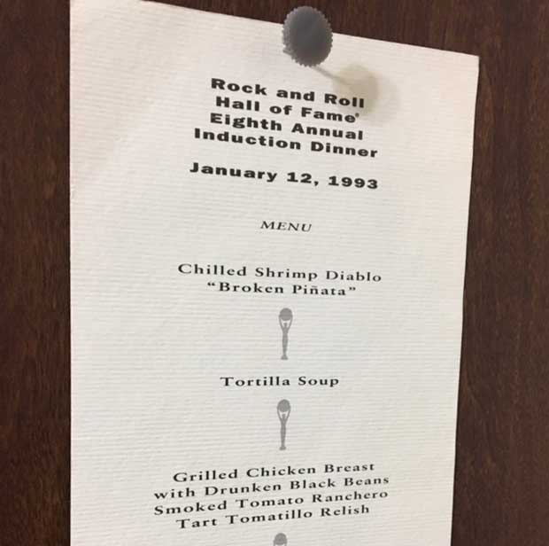 1993年、第8回ロックンロール・ホール・オブ・フェイムのメニュー