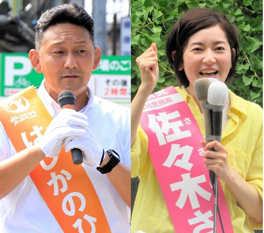 神奈川選挙区から出馬する参政党の初鹿野裕樹氏(左)と公明党の佐々木さやか氏
