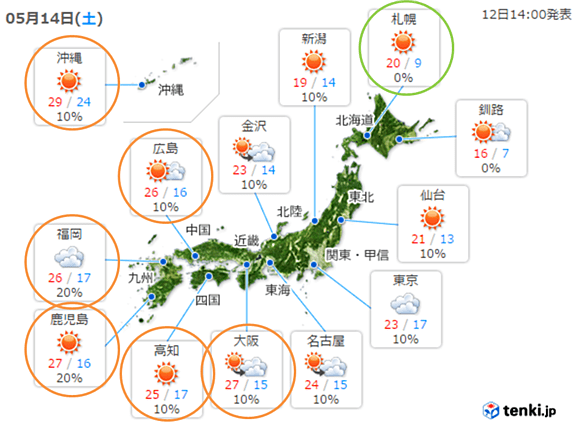 【週末】西日本は夏日多し！北海道でも２０℃以上に。