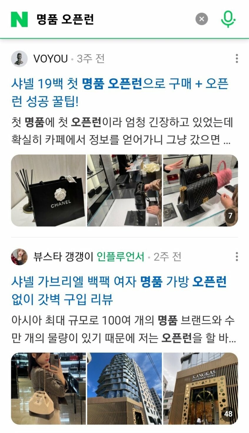 ブログとSNSには朝から有名ブランド売り場で並び、希望する製品を早く購入した「ブランドオープンラン」のポスティングがあふれている (出典=ネイバーのキャプチャー)