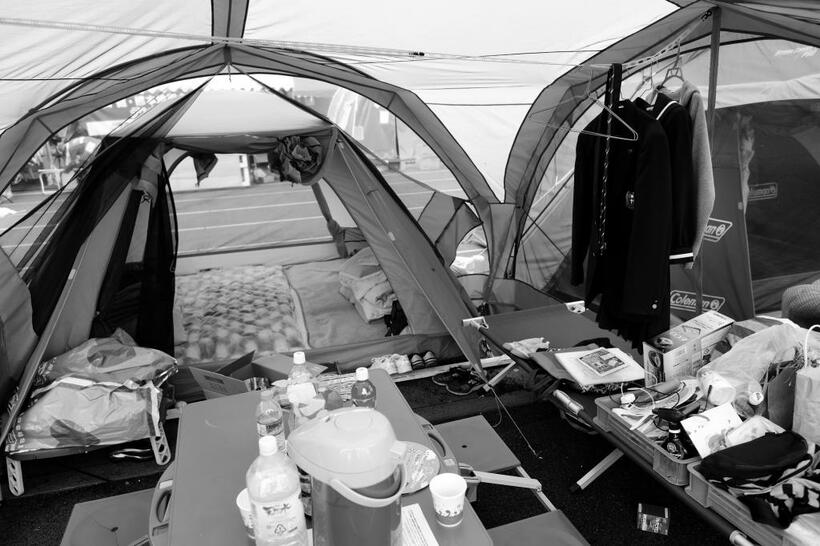 熊本地震のときにつくった避難者用のテント。くつろげる空間づくりを心掛けた（野口さん提供）