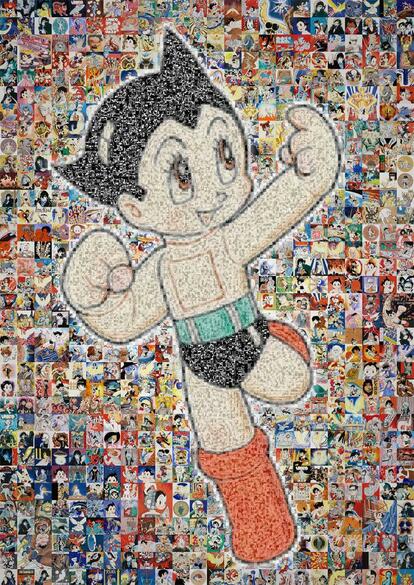 手塚治虫のマンガ原稿で構成されたモザイクアートNFT「鉄腕アトム」。2021年12月18日までNFTマーケットプレイスOpenSeaで行われたオークションで120イーサリアム(当時換算率で約5300万円)で落札された。(c)2021 Tezuka Productions, All Rights Reserved.
Produced by double jump.tokyo Inc.