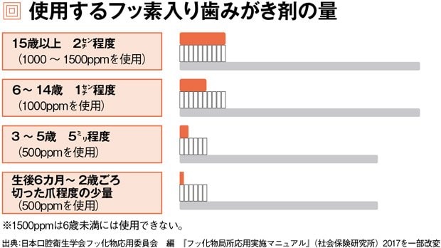 使用するフッ素入り歯みがき剤の量
<br />