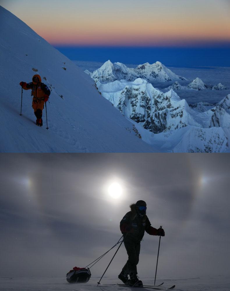 （写真上）たけうちひろたか・プロ登山家、立正大学客員教授。1995年から足掛け18年かけて、世界に14座ある8千メートル峰すべてに登頂／（写真下）おぎたやすなが・北極冒険家。2000年から北極冒険を続け、16年にカナダ最北の村からグリーンランド最北の村まで、世界初の単独徒歩踏破。