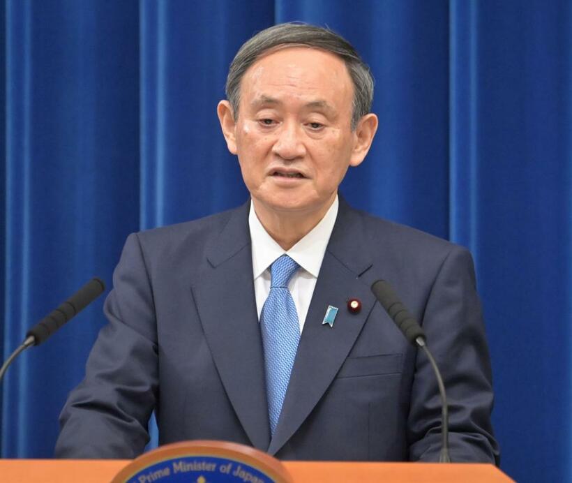 菅義偉　1948年生まれ。2020～21年に内閣総理大臣＝21年1月、首相官邸で会見