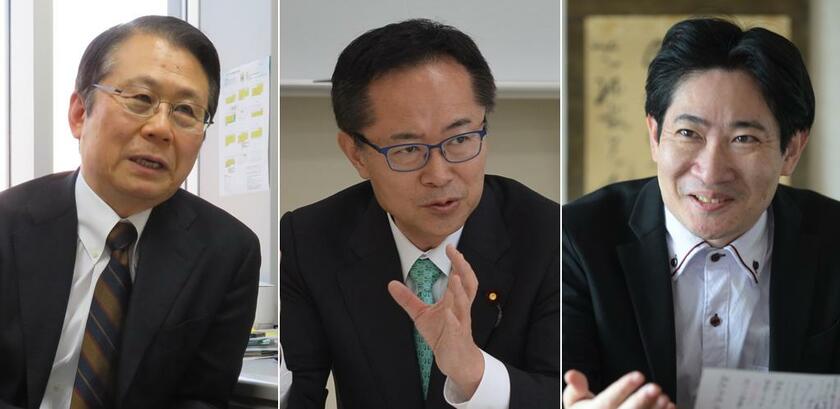 左から、水野和夫さん、古川元久さん、磯田道史さん　（ｃ）朝日新聞社