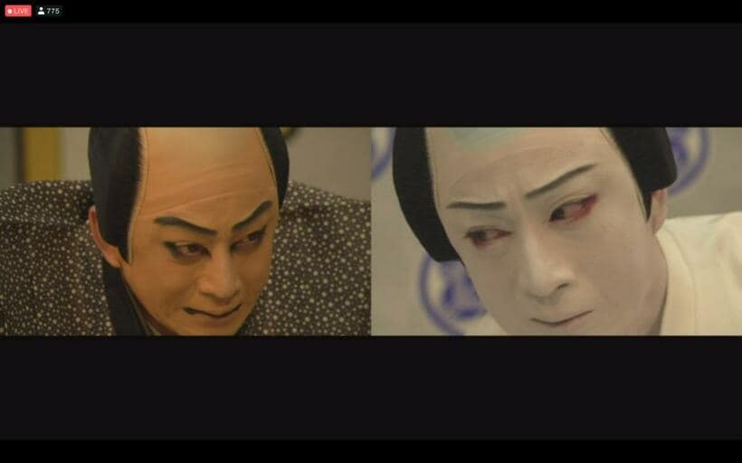 ５回に分けて配信された「図夢歌舞伎」の画面。何役も演じた幸四郎さんは画面上で自分と“共演”＝松竹提供