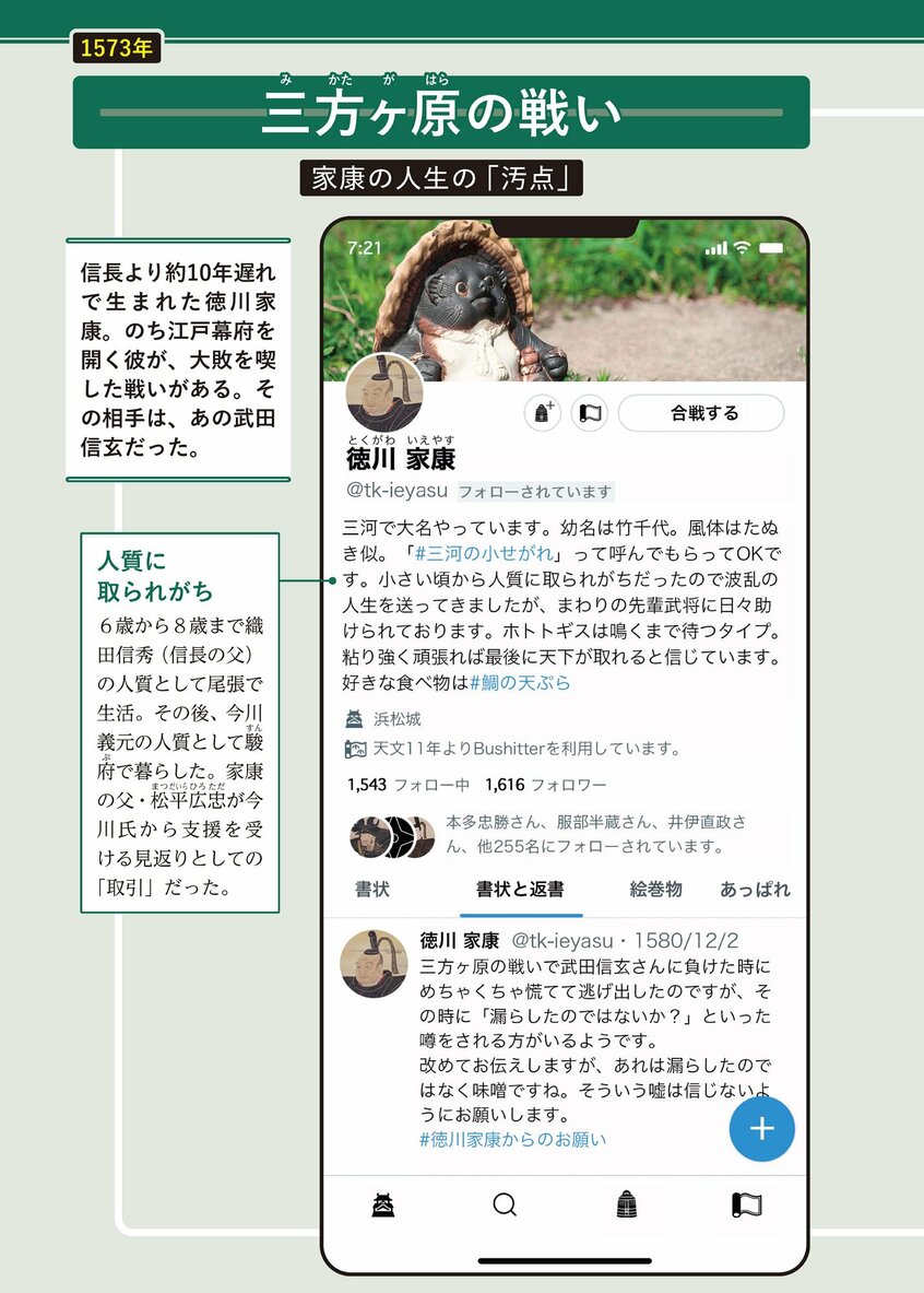 徳川家康SNSアカウントでの三方ヶ原の戦いのやり取り(『戦国時代のタイムライン』より)