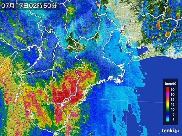 午前2時50分現在の雨雲の様子