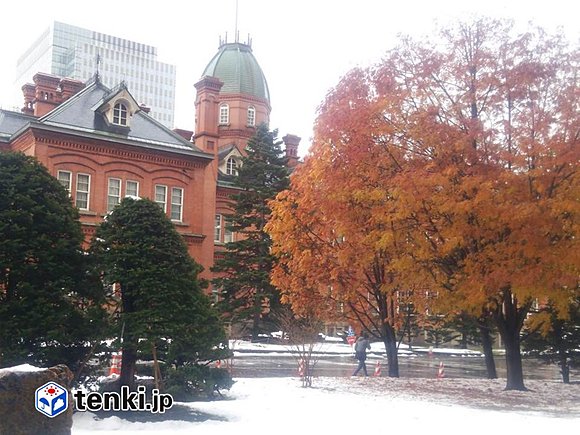 旧北海道庁（赤レンガ）の雪と紅葉