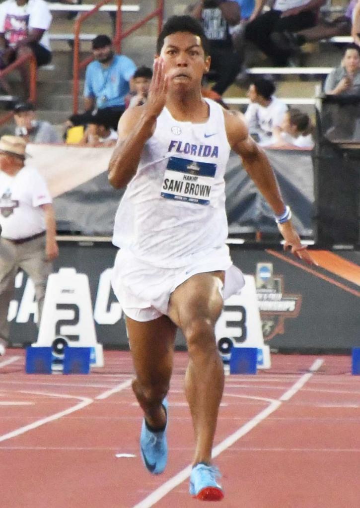 全米大学選手権男子１００メートルで９秒９７の日本新を出したサニブラウン　（ｃ）朝日新聞社