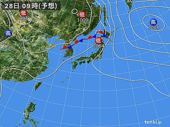 予想天気図(28日午前9時)