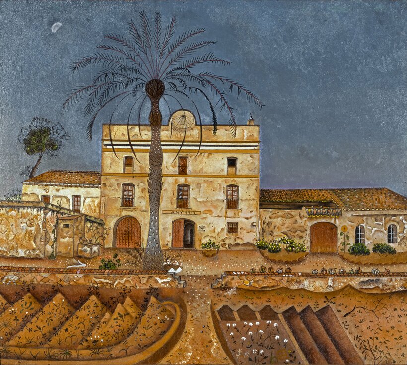 《ヤシの木のある家》　1918年、油彩／カンヴァス　国立ソフィア王妃芸術センター、マドリード　Successió Miró Archive　© Successió Miró / ADAGP, Paris & JASPAR, Tokyo, 2025 E5746