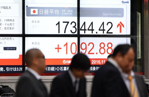 昨年１１月、トランプ勝利で日経平均は急落後に急反発。ここからトランプラリーが始まった　（ｃ）朝日新聞社