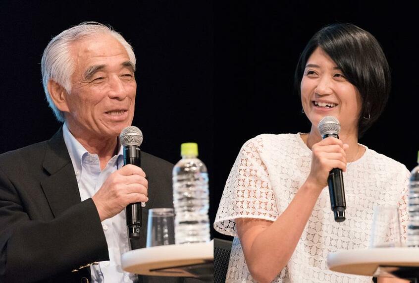 ［左］青木剛（あおき・つよし）／１９４７年生まれ。日本水連会長。早大卒業後、東京ＳＣで選手指導にあたる。２０００年シドニー、アテネ両五輪水泳監督。元ＪＯＣ専務理事。１５年から現職。［右］中村礼子（なかむら・れいこ）　１９８２年生まれ。北京五輪女子２００メートル背泳ぎで出した２分７秒１３は今も日本記録。東京ＳＣに所属し、講演活動などをしている。（ｃ）朝日新聞社