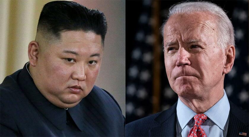 バイデン米大統領（右）と金正恩・朝鮮労働党総書記。トランプ前政権時代には３回の米朝首脳会談が開かれたが、バイデン政権ではどうなるか。米中の対立も影を落とす（写真：Ｄｒｅｗ Ａｎｇｅｒｅｒ／ｇｅｔｔｙｉｍａｇｅｓ）