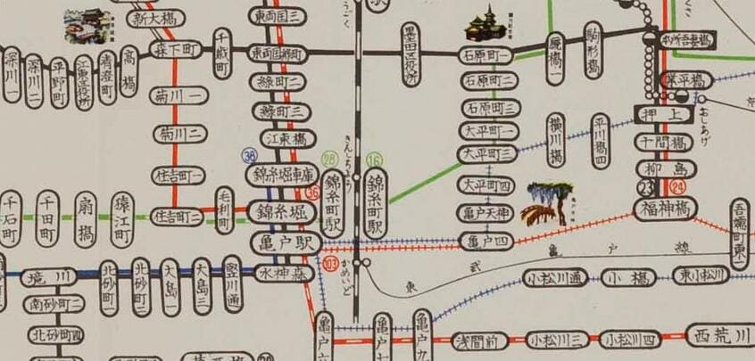 昭和39年4月の路線図。錦糸町界隈(資料提供/東京都交通局)