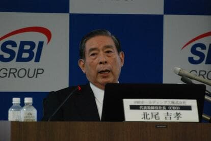 会見するSBIホールディングスの北尾吉孝社長