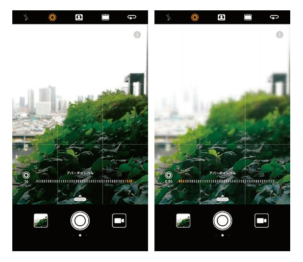 二つのカメラを使い疑似的に被写界深度を変えるワイドアパーチャ機能も引き続き搭載。絞りを調整する感覚だ。レベルを変更するとライブビュー像にリアルタイムに反映される
<br />